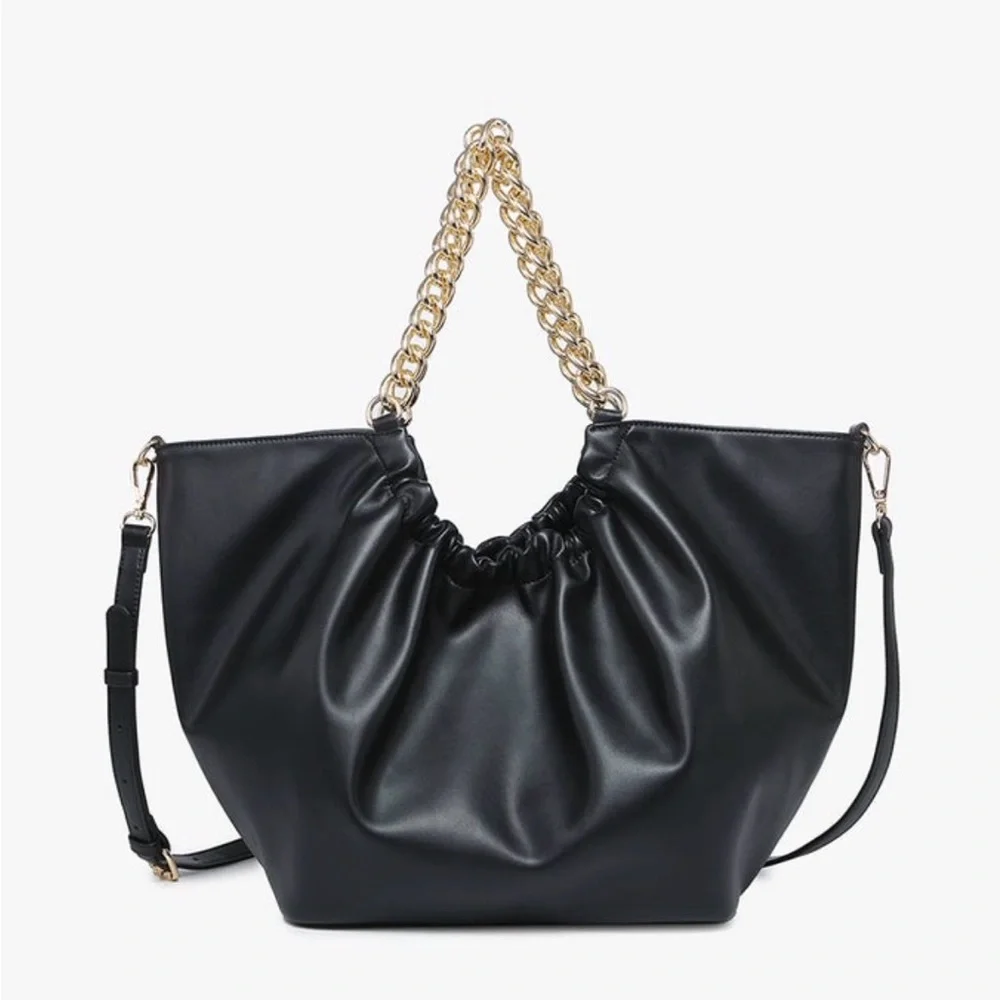 Jen & Co- Sophisticated Black and Gold Chain Shoulder Bag - Picture 1 of 4
